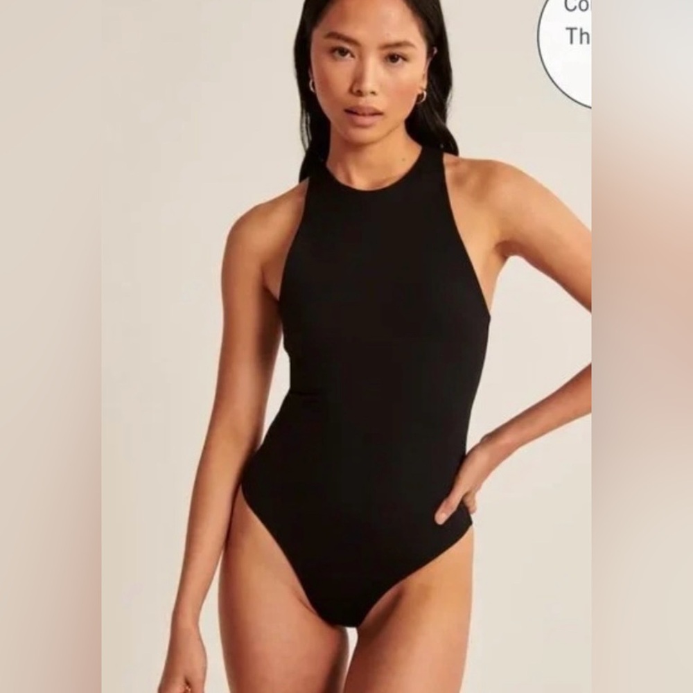 Abercrombie High-Neck Bodysuit Black, size S, EUC!